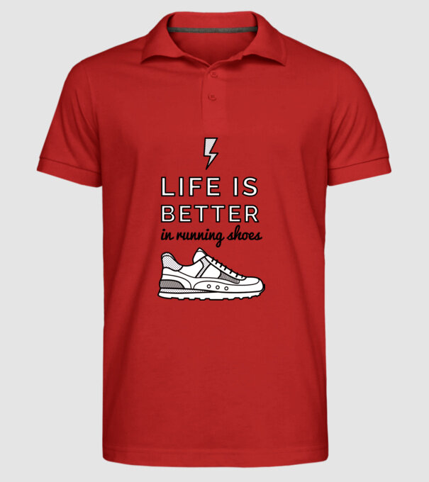 Life is better running shoes model roșu pe tricou