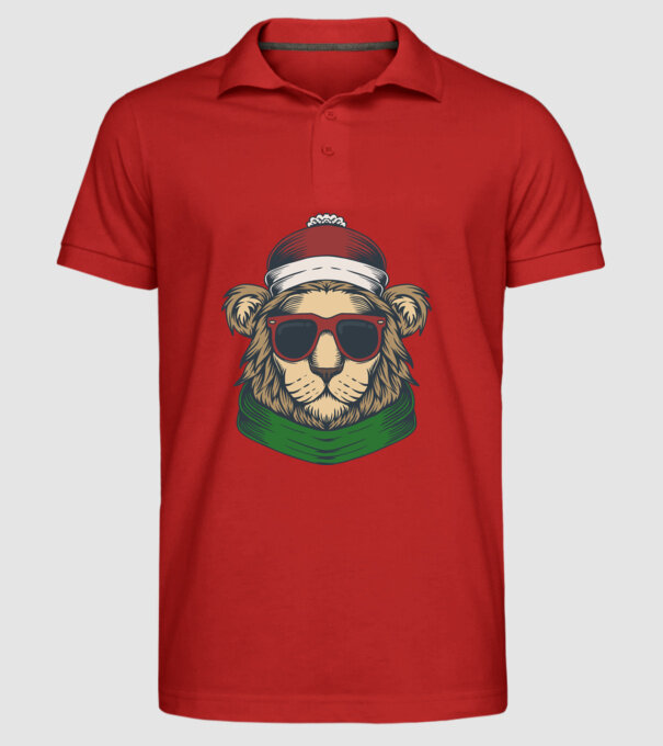 Leu Moș Crăciun model roșu pe tricou