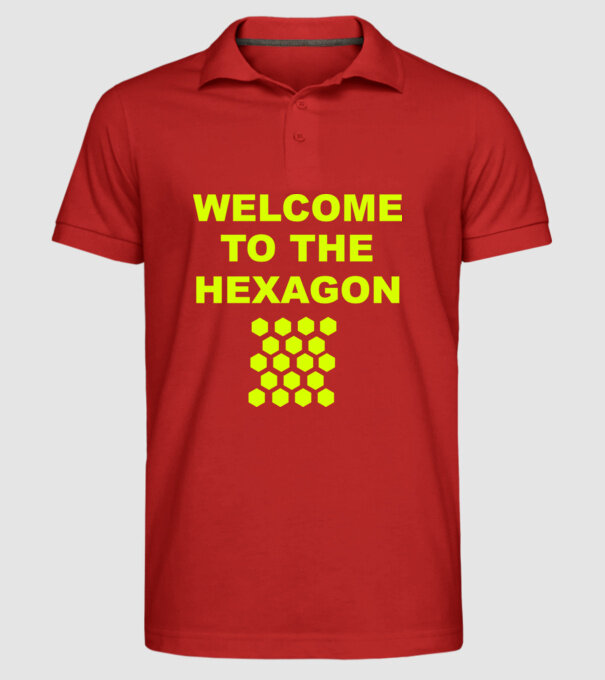 Welcome to the hexagon model roșu pe tricou