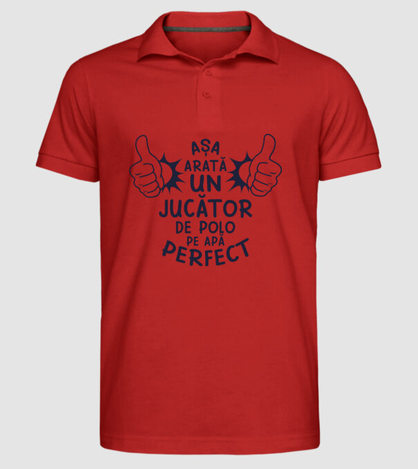 arată un JUCĂTOR DE POLO PE APĂ perfect model roșu pe tricou