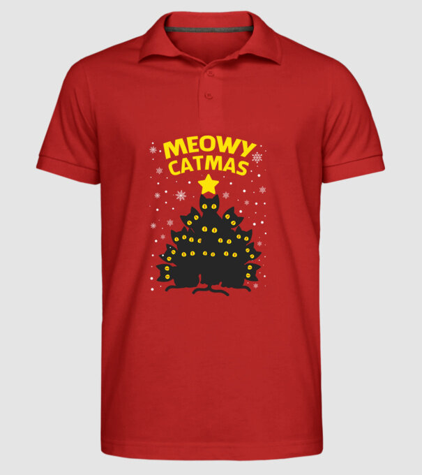 Meowy catmas black model roșu pe tricou