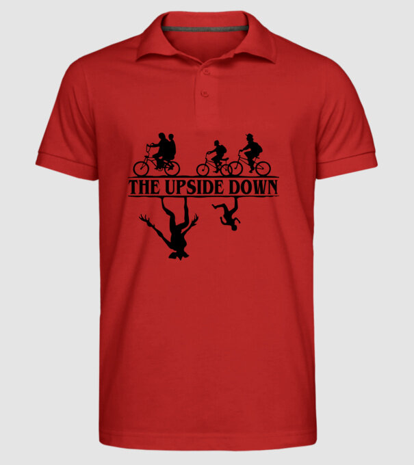 upside down model roșu pe tricou