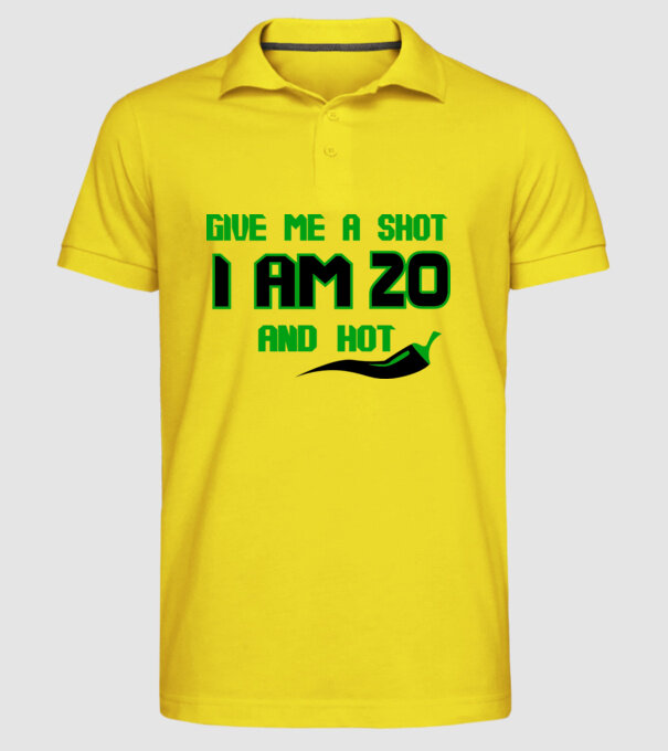 Give me a shot - 20 model galben pe tricou