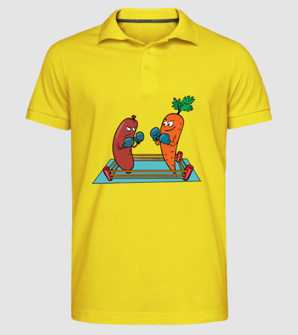 sausage vs carrot model galben pe tricou