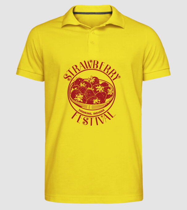 strawberry festival stranger things model galben pe tricou