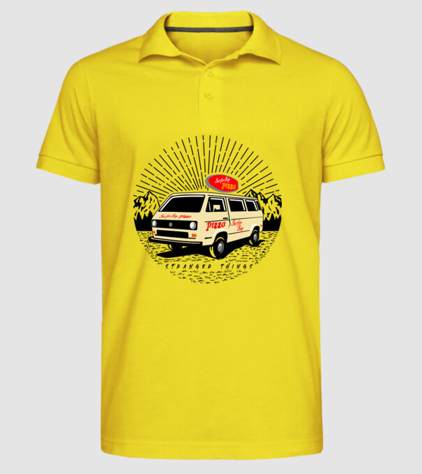 surfer boy pizza bus stranger things model galben pe tricou