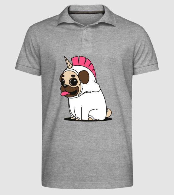 Pug Unicorn model gri pe tricou