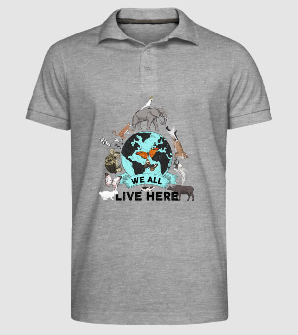 We all live here model gri pe tricou
