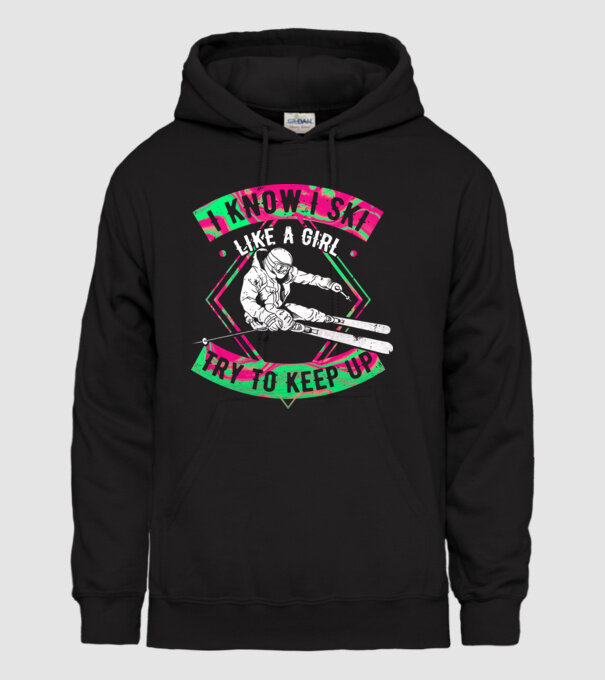 Skiing like a girl model negru pe tricou
