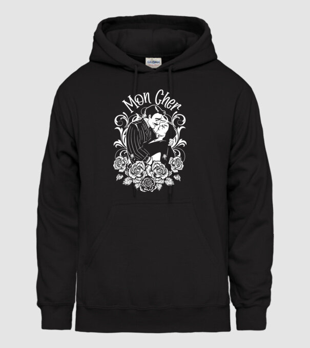 Addams family couple shirt Morticia and Gomez Mon cher model negru pe tricou