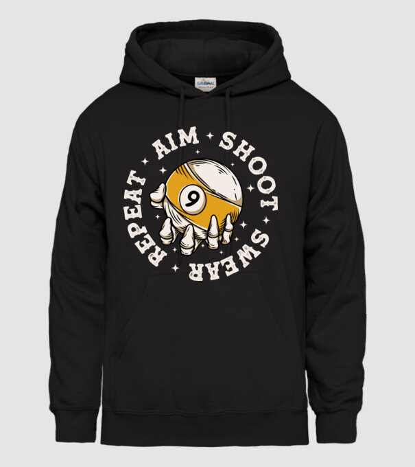 Aim Shoot Swear Repeat Biliard model negru pe tricou
