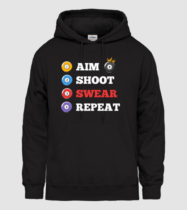 Aim swear shoot repeat - biliard v2 model negru pe tricou