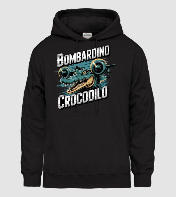 Bombardino Crocodilo 2 model negru pe tricou