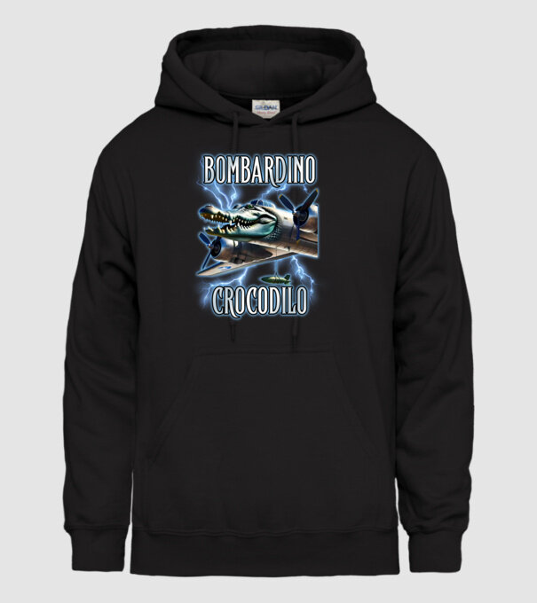 Bombardino Crocodilo model negru pe tricou