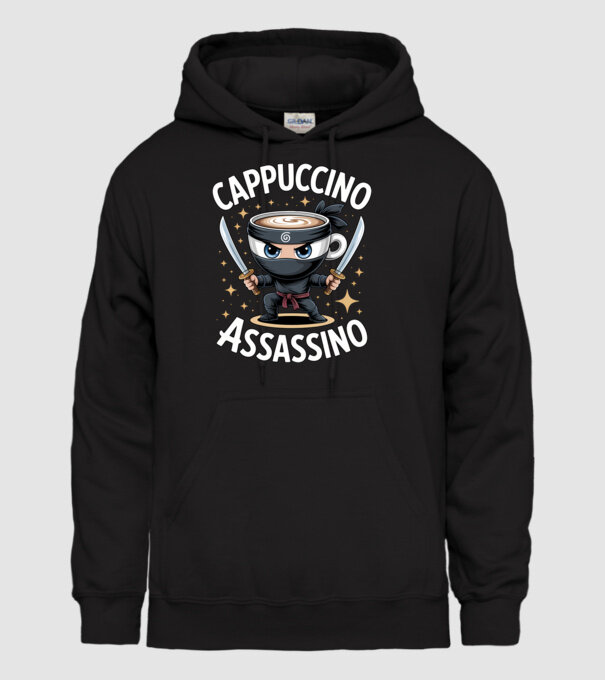 Cappuccino Assassino model negru pe tricou