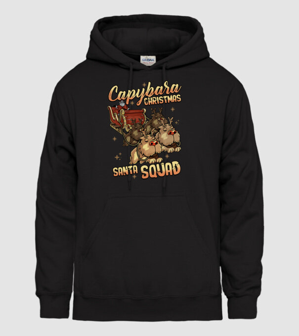 Capybara christmas santa squad model negru pe tricou