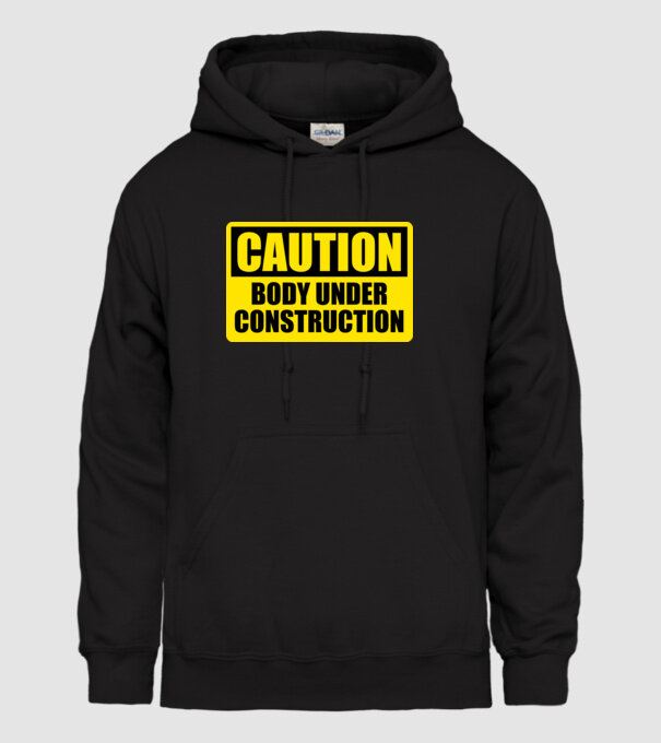 Caution Body Under Construction model negru pe tricou