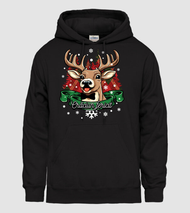 Cerb de Crăciun model negru pe tricou