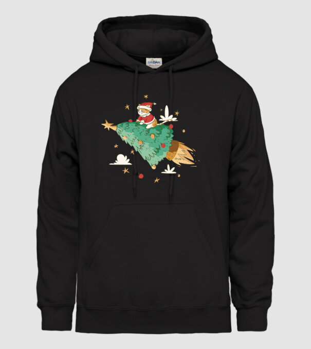 Christmas cat model negru pe tricou