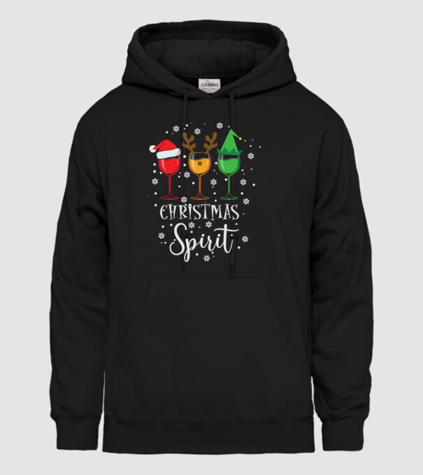 Christmas spirit wine model negru pe tricou