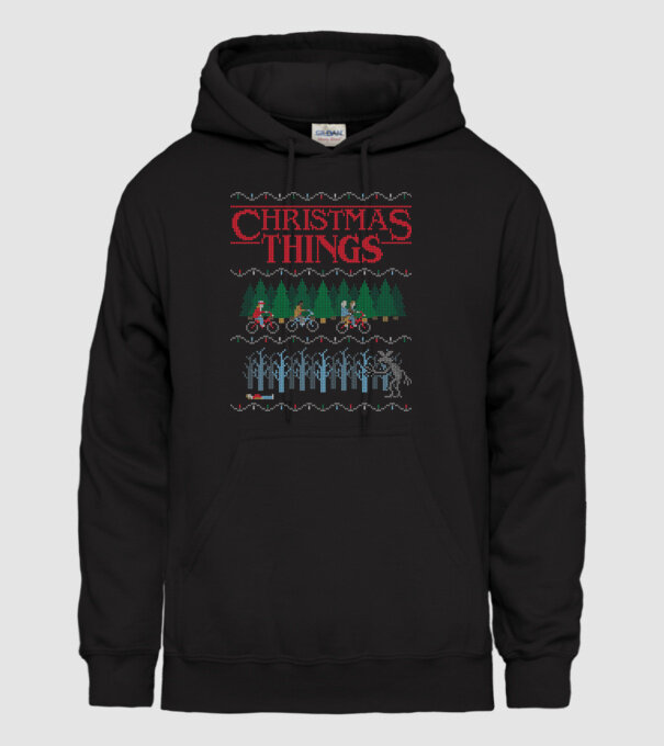 christmas things ugly sweater model negru pe tricou