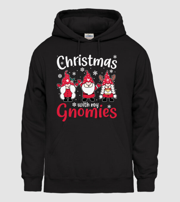 Christmas with my gnomies model negru pe tricou