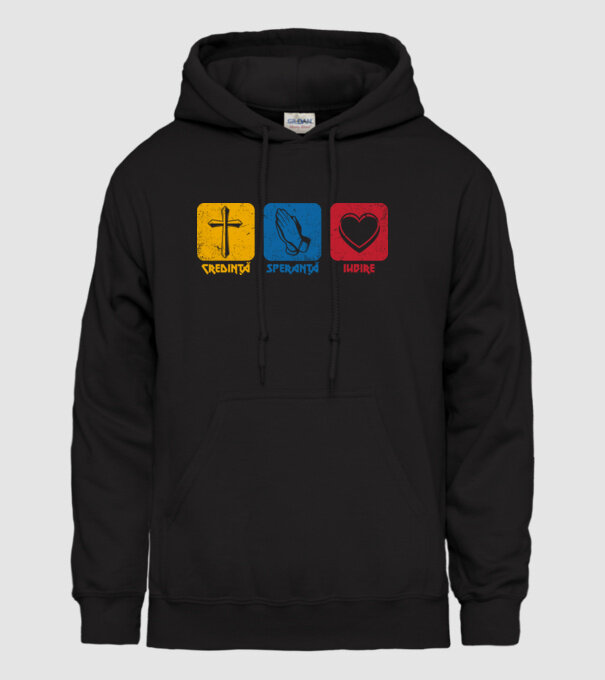 credință speranță iubire model negru pe tricou