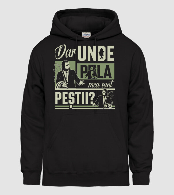 Dar unde p la mea sunt peștii model negru pe tricou
