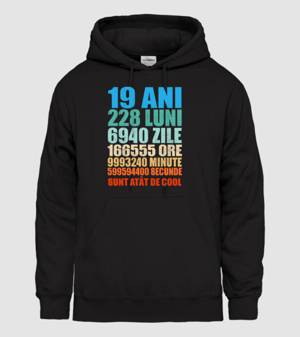 De 19 ani - luni - zile - ore - minute - secunde - sunt atât de cool model negru pe tricou