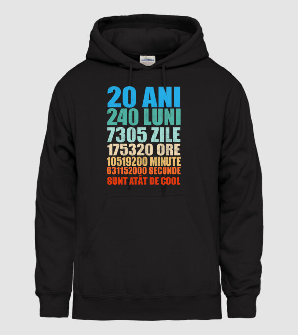 De 20 ani - luni - zile - ore - minute - secunde - sunt atât de cool model negru pe tricou