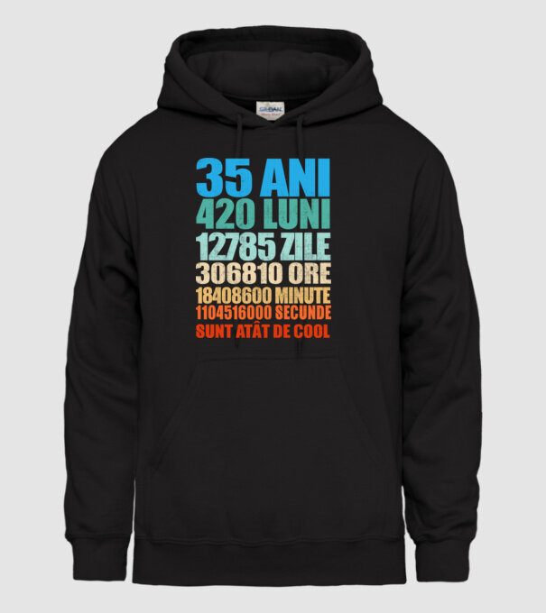 De 35 ani - luni - zile - ore - minute - secunde - sunt atât de cool model negru pe tricou