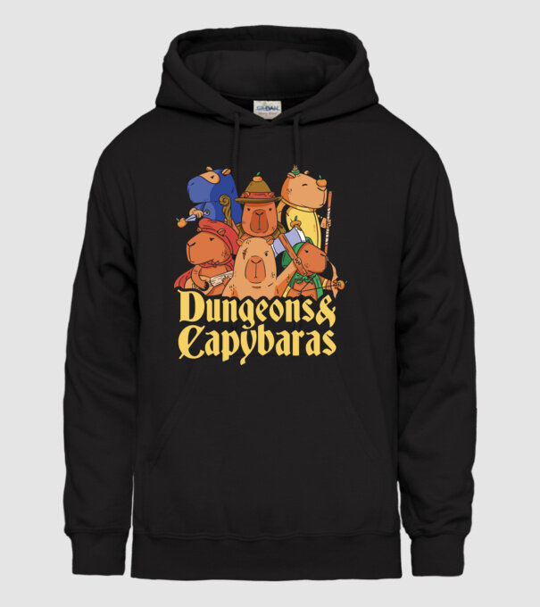 Dungeons and Capybaras model negru pe tricou