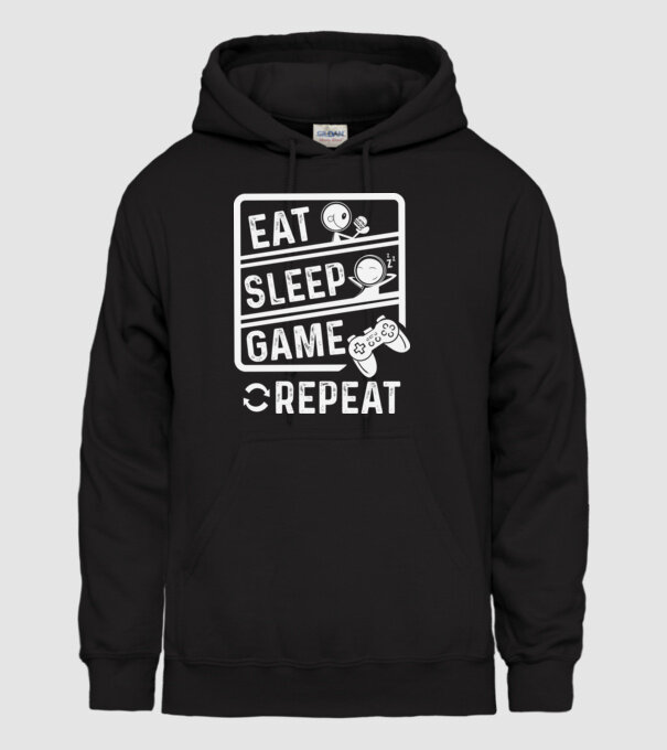 Eat sleep game repeat model negru pe tricou