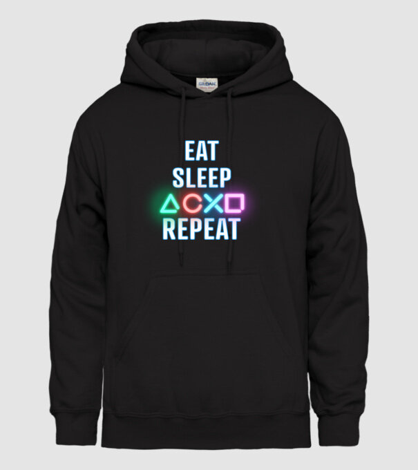 Eat sleep PS model negru pe tricou