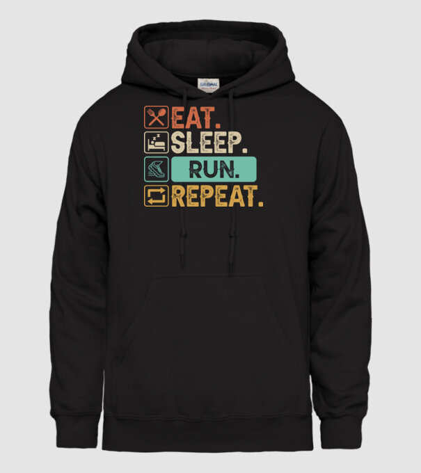 Eat Sleep Run Repeat model negru pe tricou