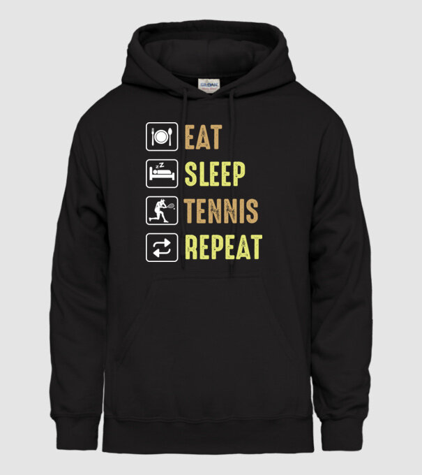 eat sleep tennis repeat model negru pe tricou
