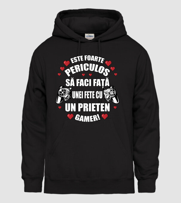 este foarte periculos să faci față unei fete cu un prieten gamer! model negru pe tricou