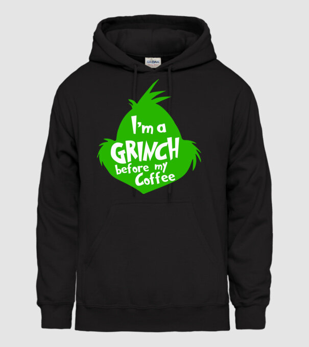 Grinch before coffee model negru pe tricou