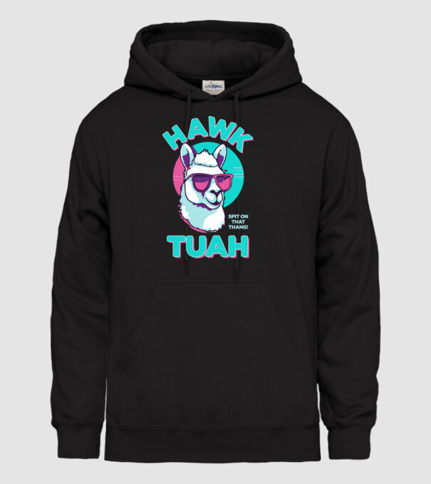 Hawk tuah llama retro sunglasses model negru pe tricou