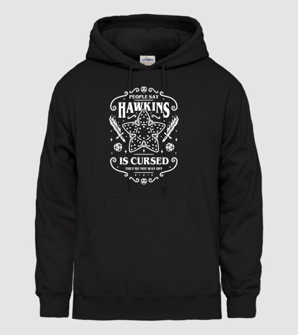 hawkins is cursed black model negru pe tricou