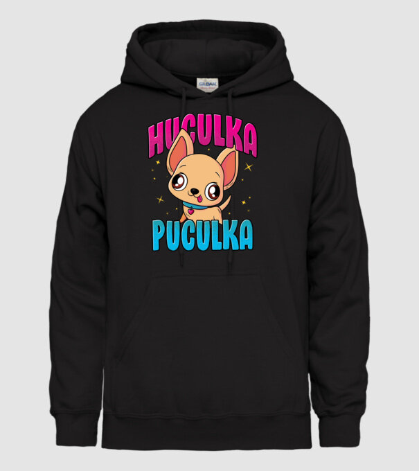 Huculka Puculka chivava model negru pe tricou