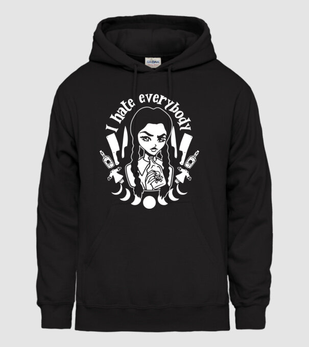 I hate everybody cartoon model negru pe tricou