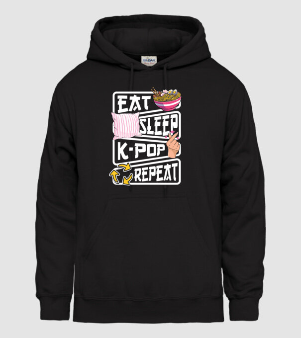 K-POP EAT SLEEP model negru pe tricou