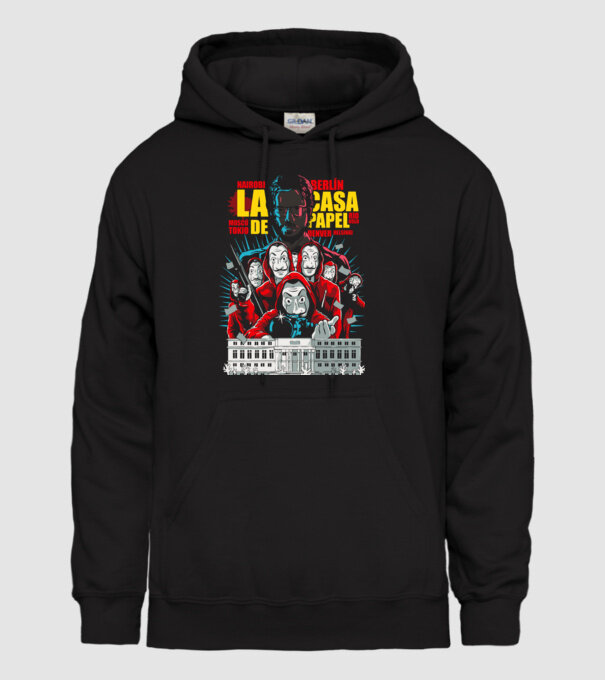 La casa de papel ilutración model negru pe tricou