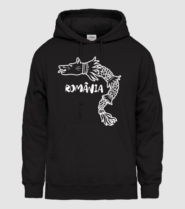Lupul dacic alb model negru pe tricou