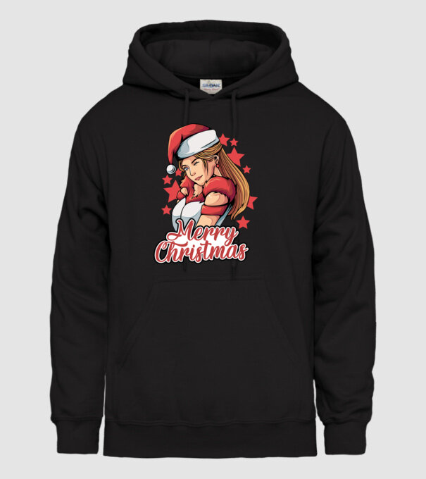 Merry christmas santa girl model negru pe tricou