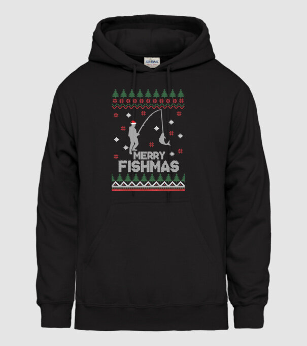Merry Fishmas model negru pe tricou
