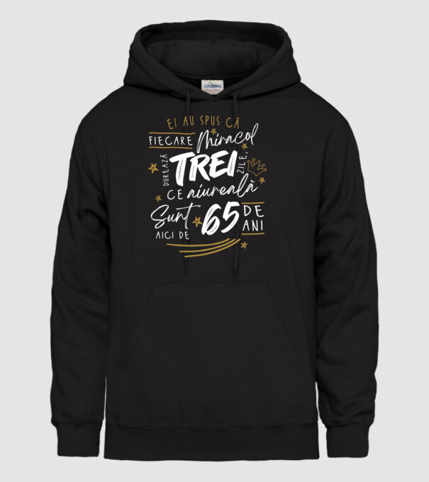 Miracol durează trei 65 de ani model negru pe tricou