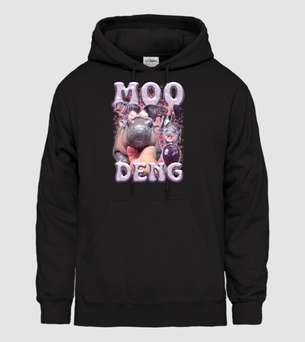 MOO DENG baby hippo model negru pe tricou