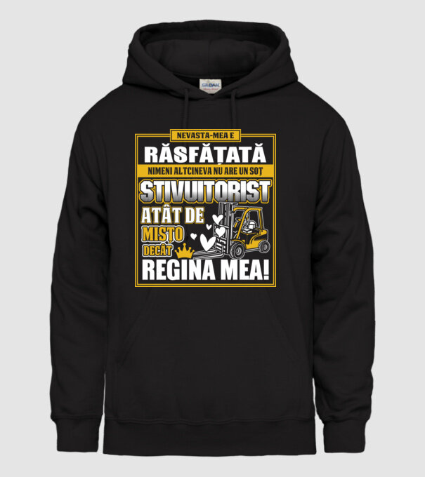 Nevastă-mea e răsfățată, nimeni altcineva nu are un soț stivuitorist atât de mișto decât regina mea - D8678046-01 model negru pe tricou